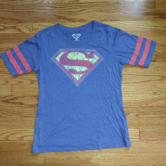 Superman T Shirt, Superman Glitter Logo Striped Shirt, Juniors Superman Shirt - Picture 13 of 13